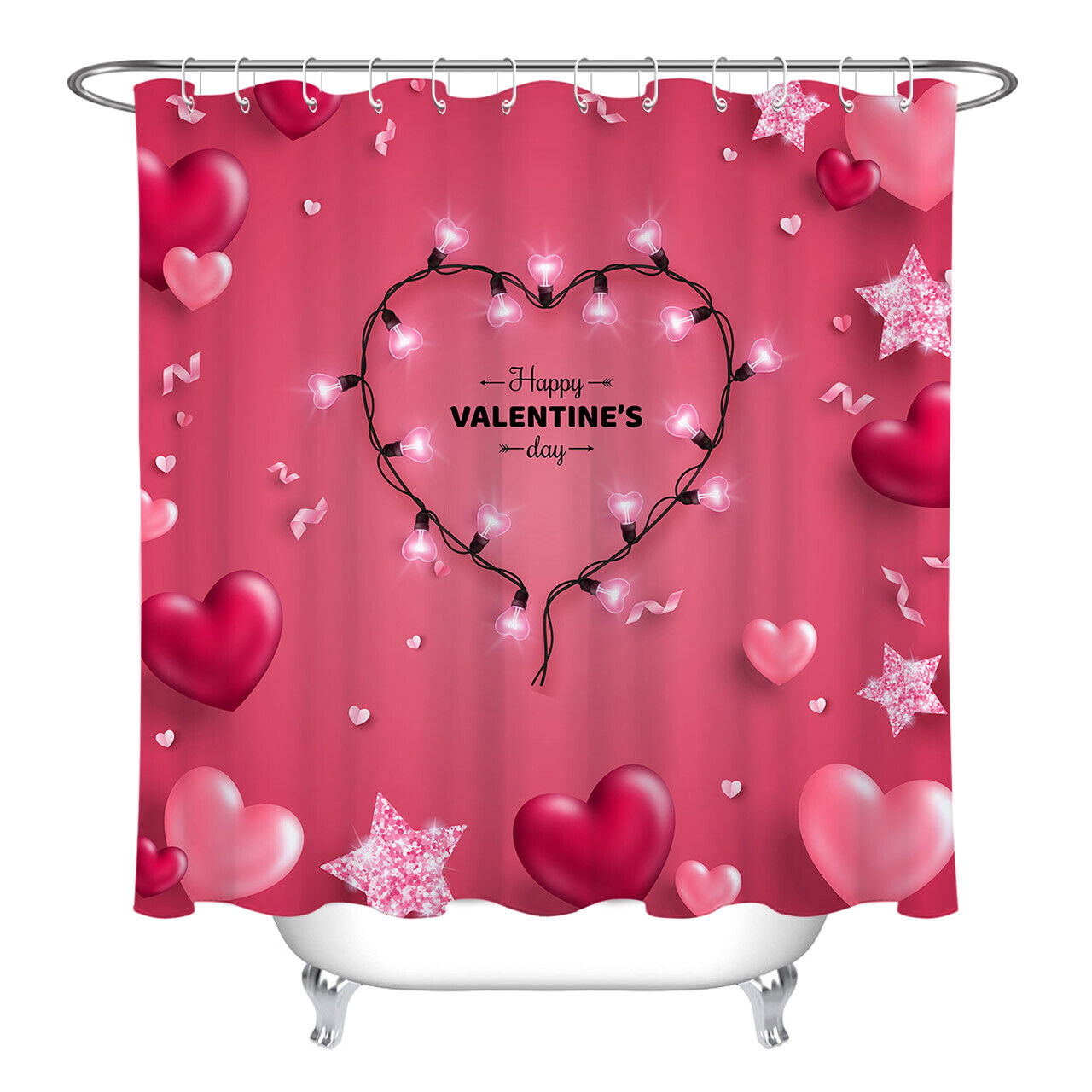 Light Bulbs Confetti Heart Shower Curtain for Bathroom Decor on Valentine's Day