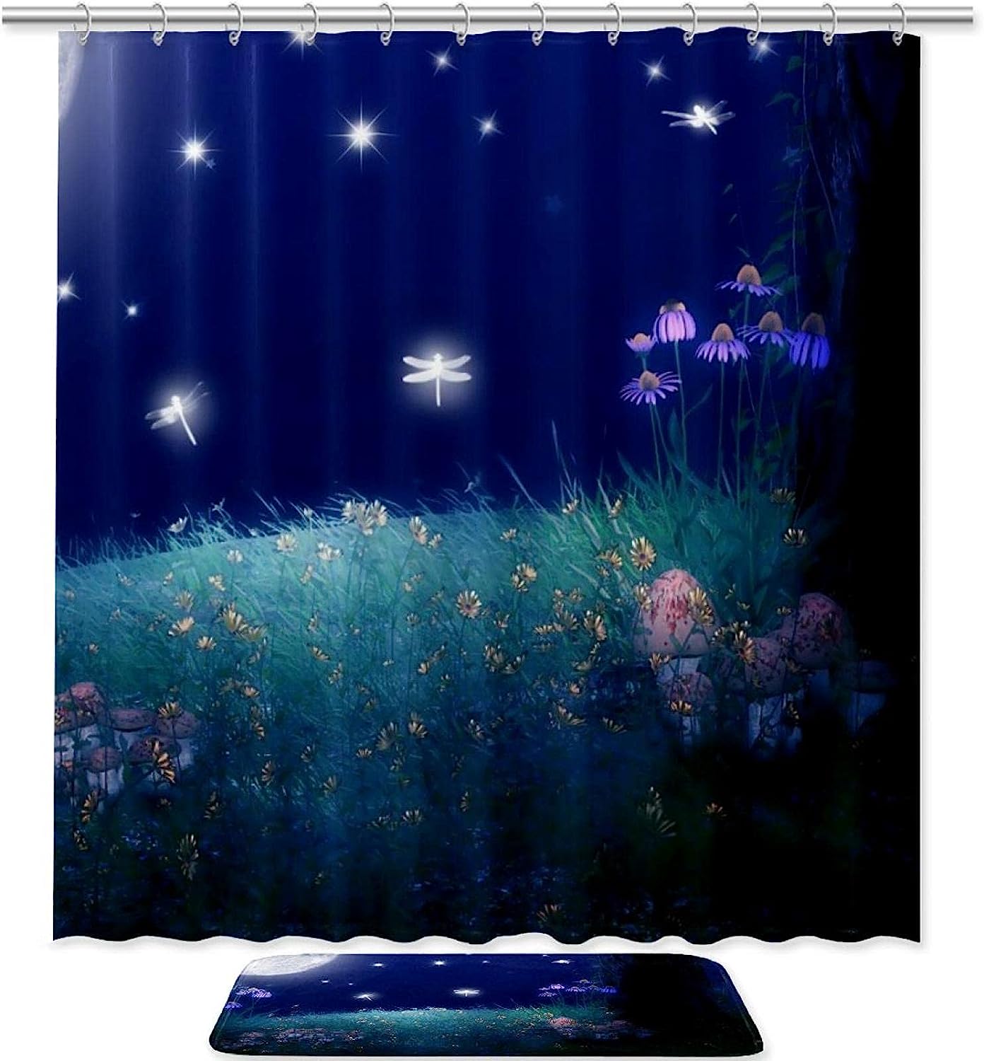 Light Dragonfly With Flowers Shower Curtain For A Delicate Bathroom