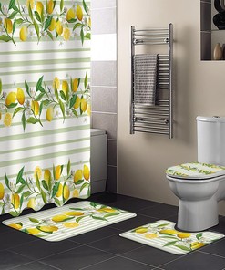 Light Greenv Stripe Lemon Shower Curtain for Summer Bathroom Decor