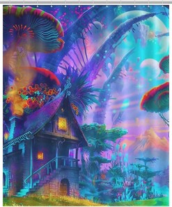 Light Mushroom Print Trippy Shower Curtain for Home or Office Bathroom Decor