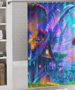 Light Mushroom Print Trippy Shower Curtain for Home or Office Bathroom Decor