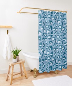 Light Navy Blue Shades Print Shower Curtain - Leopard Spots Bathroom Decor Bundle