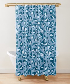 Light Navy Blue Shades Print Shower Curtain - Leopard Spots Bathroom Decor Bundle