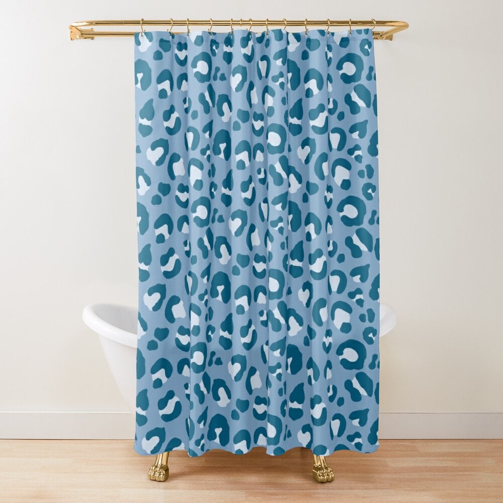Light Navy Blue Shades Print Shower Curtain - Leopard Spots Bathroom Decor Bundle