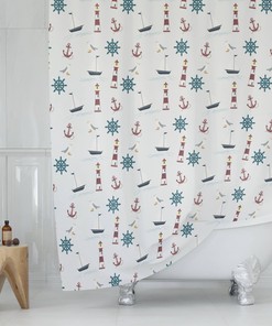 Lighthouse Anchor Sailboat Nautical Shower Curtain for Ocean Bathroom Decor