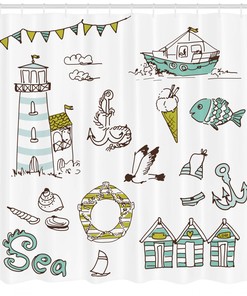 Lighthouse Anchor Seagull Printed Shower Curtain for Kid's Bathroom Decor- Waterproof and Nautical-themed 