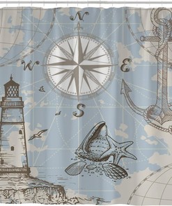 Lighthouse Anchor Seashells Bath Shower Curtain Heavy Duty Waterproof Fabric for Bathroom Decoration