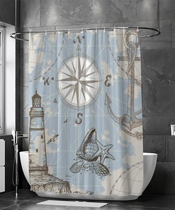 Lighthouse Anchor Seashells Bath Shower Curtain Heavy Duty Waterproof Fabric for Bathroom Decoration
