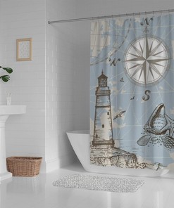 Lighthouse Anchor Seashells Bath Shower Curtain Heavy Duty Waterproof Fabric for Bathroom Decoration