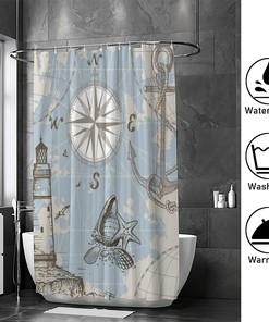Lighthouse Anchor Seashells Bath Shower Curtain Heavy Duty Waterproof Fabric for Bathroom Decoration