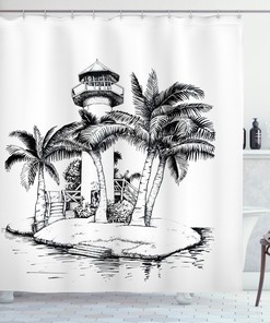 Lighthouse Island Tree Coastal Print Shower Curtain for Bathroom