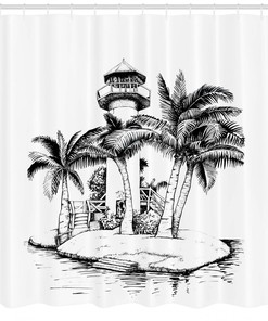 Lighthouse Island Tree Coastal Print Shower Curtain for Bathroom