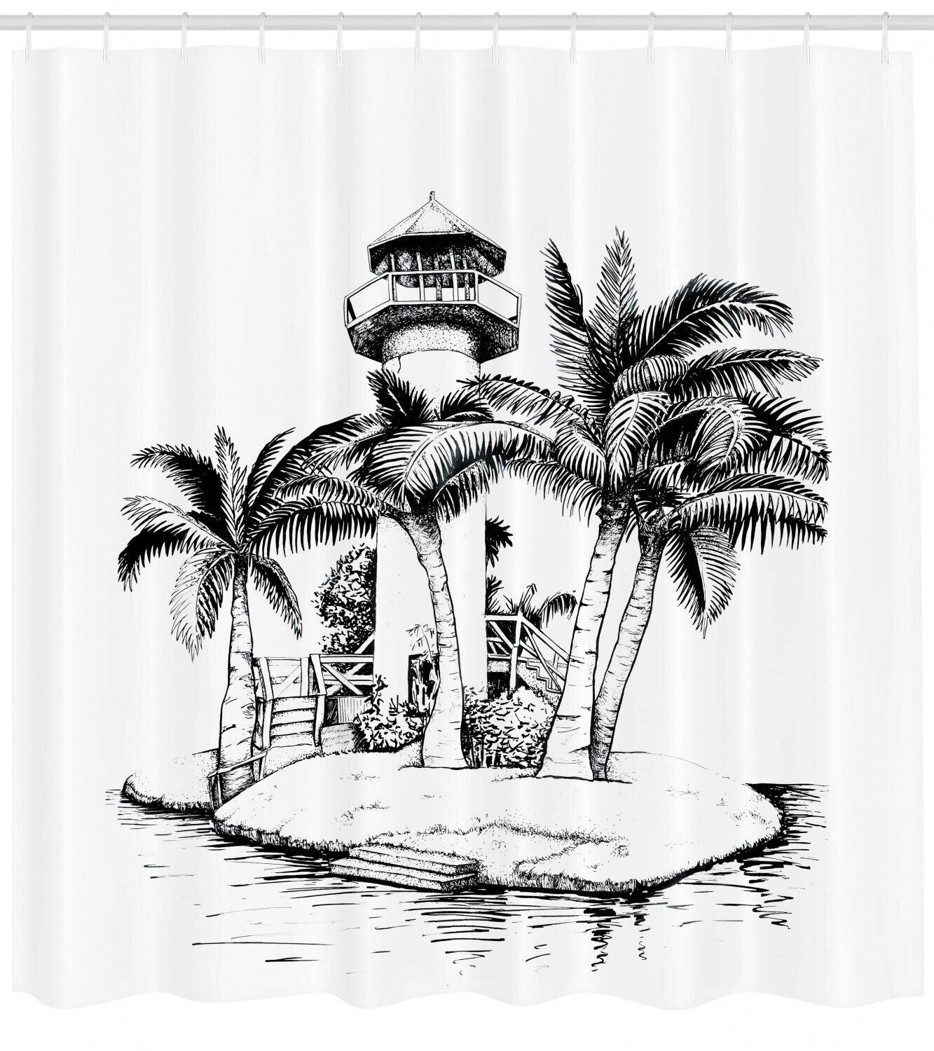Lighthouse Island Tree Coastal Print Shower Curtain for Bathroom