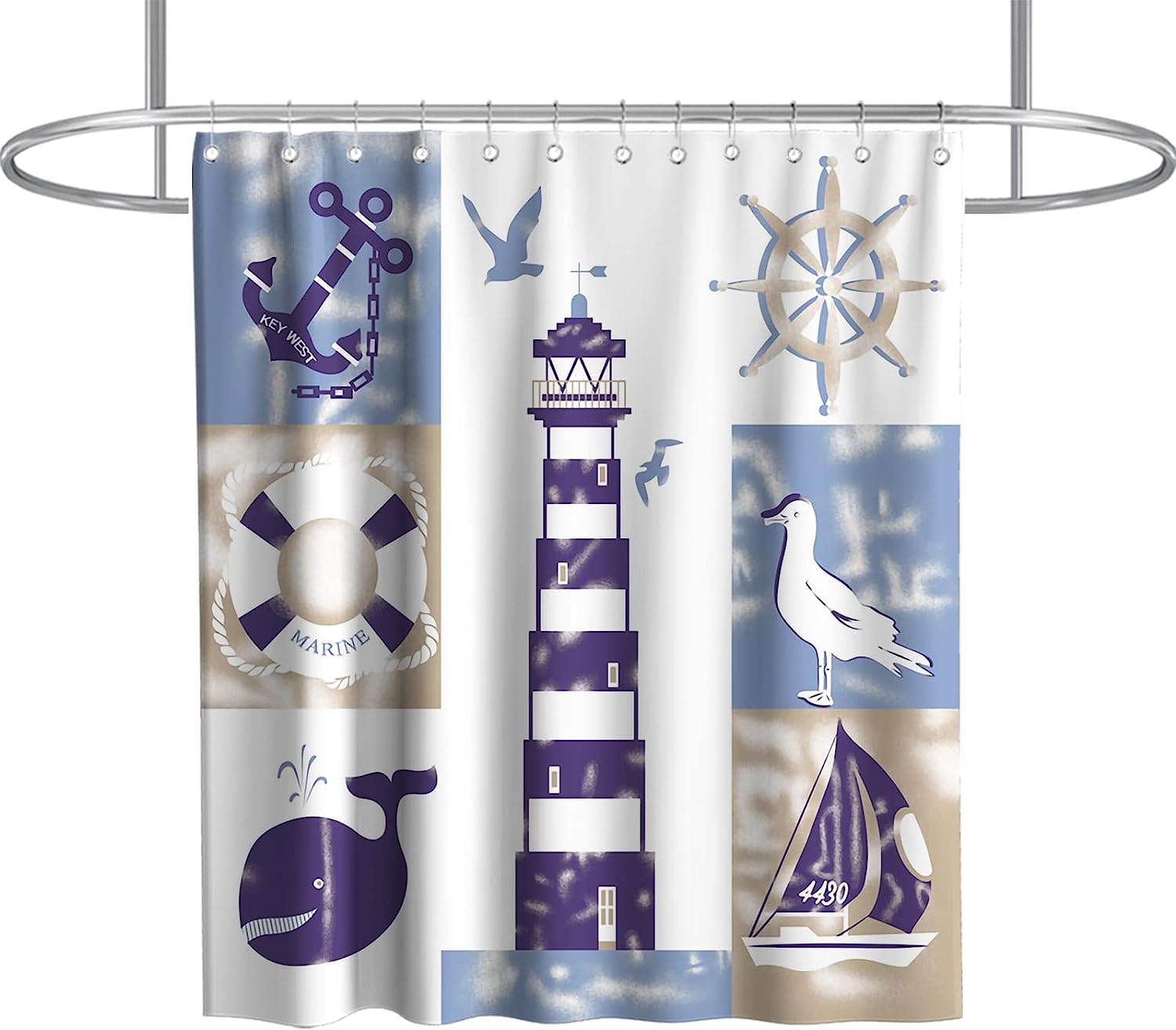 Lighthouse Seagull Seaside Beach Vintage Shower Curtain Ideas Waterproof Washable Blue