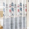 Lighthouse Seashell Ship Compass Square Nautical Shower Curtain for Coastal Bathroom Decor