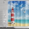 Lighthouse and Seagull Printed Blue Sky Shower Curtain for Ocean Bathroom Decor