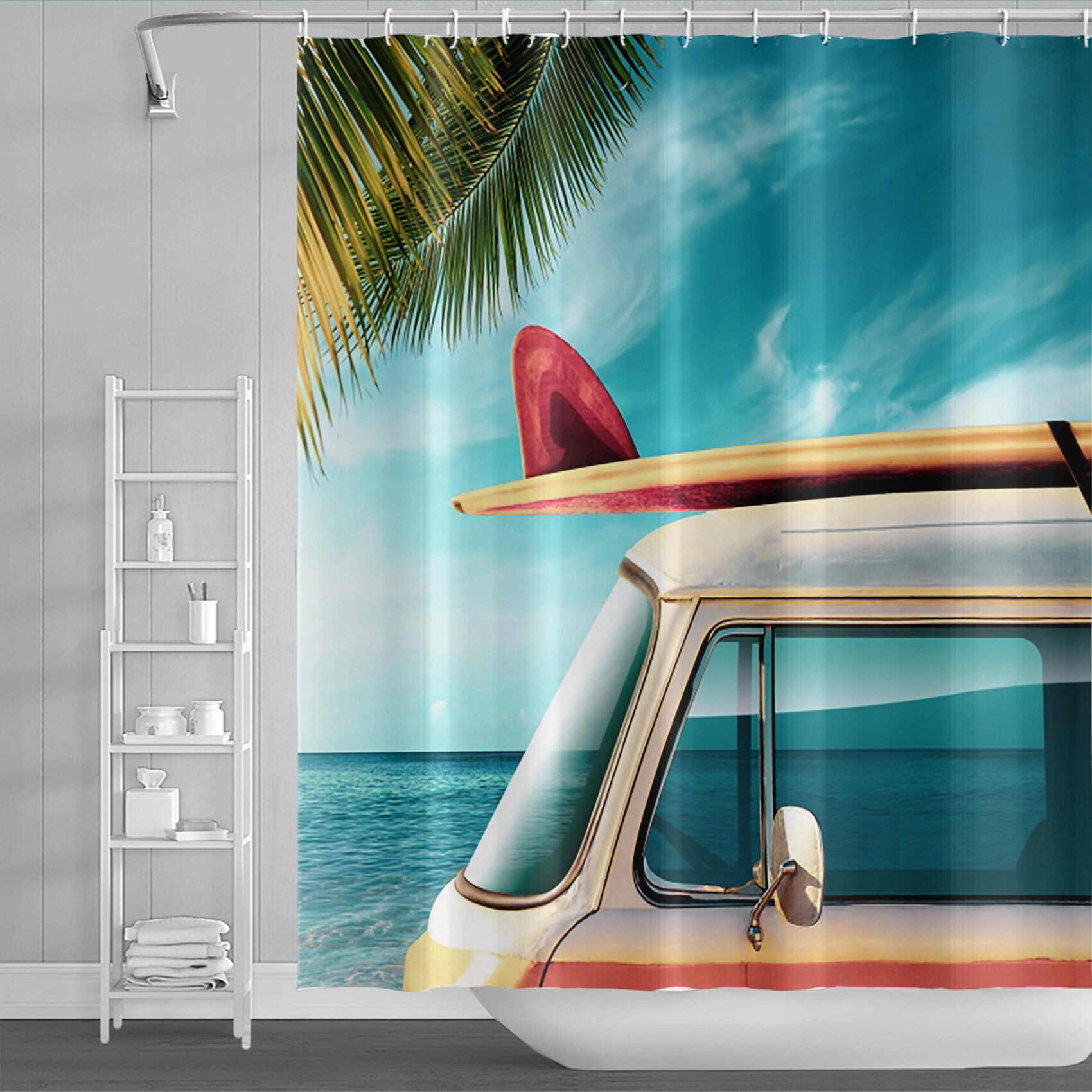 Lighthouse and Seagull Printed Blue Sky Shower Curtain for Ocean Bathroom Decor