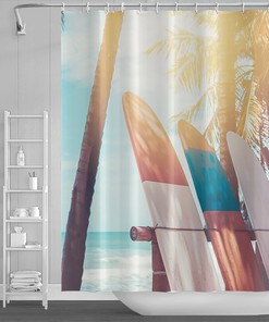Lighthouse and Seagull Printed Blue Sky Shower Curtain for Ocean Bathroom Decor