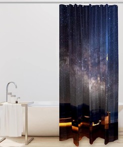 Lighthouse and Stars Sky Stars Shower Curtain for a Nautical and Calming Bathroom