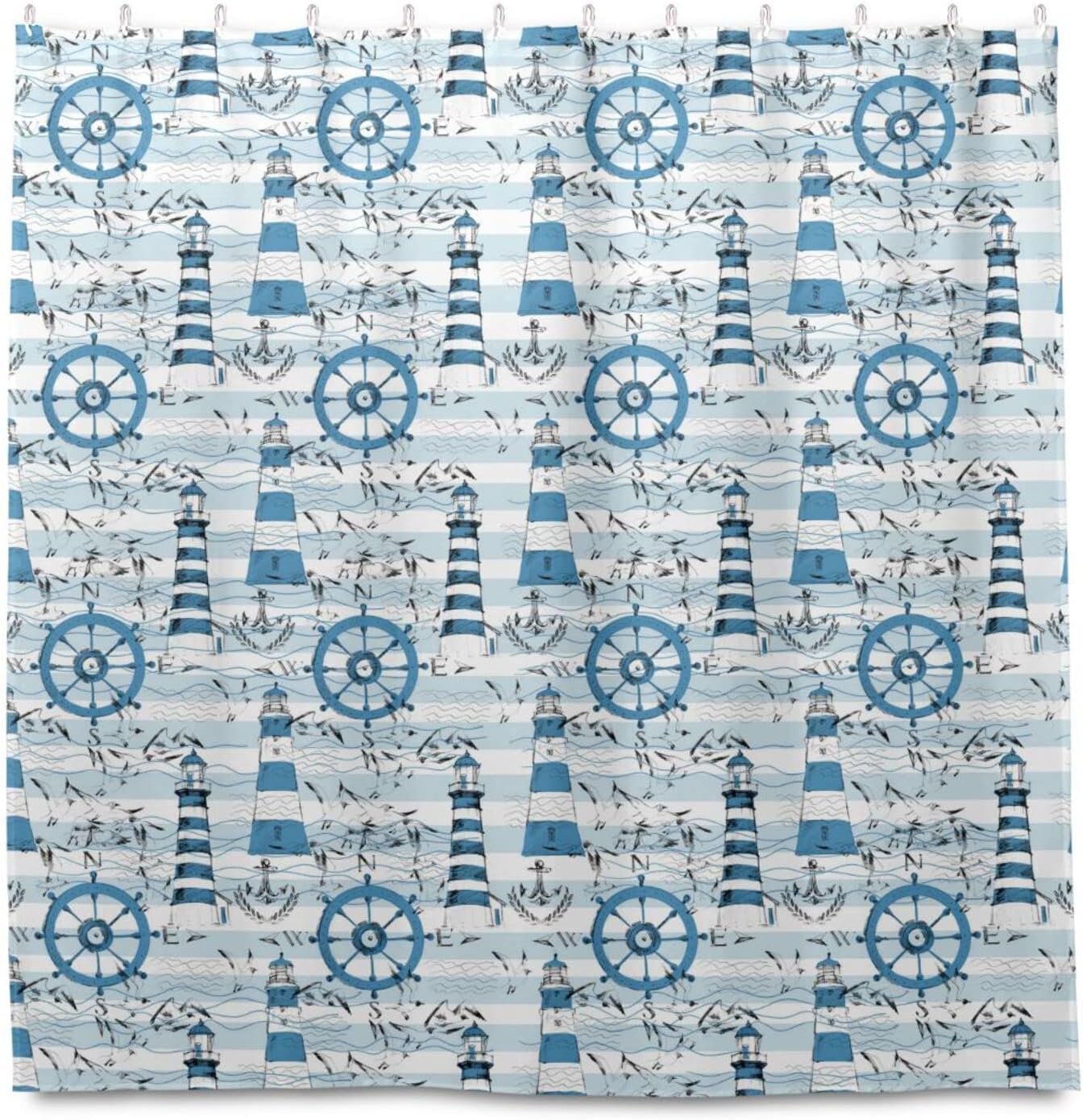 Lighthouses Seagull Anchors Shower Curtain Modern Home Bathroom Hotel Spa Decorations Waterproof Fabric