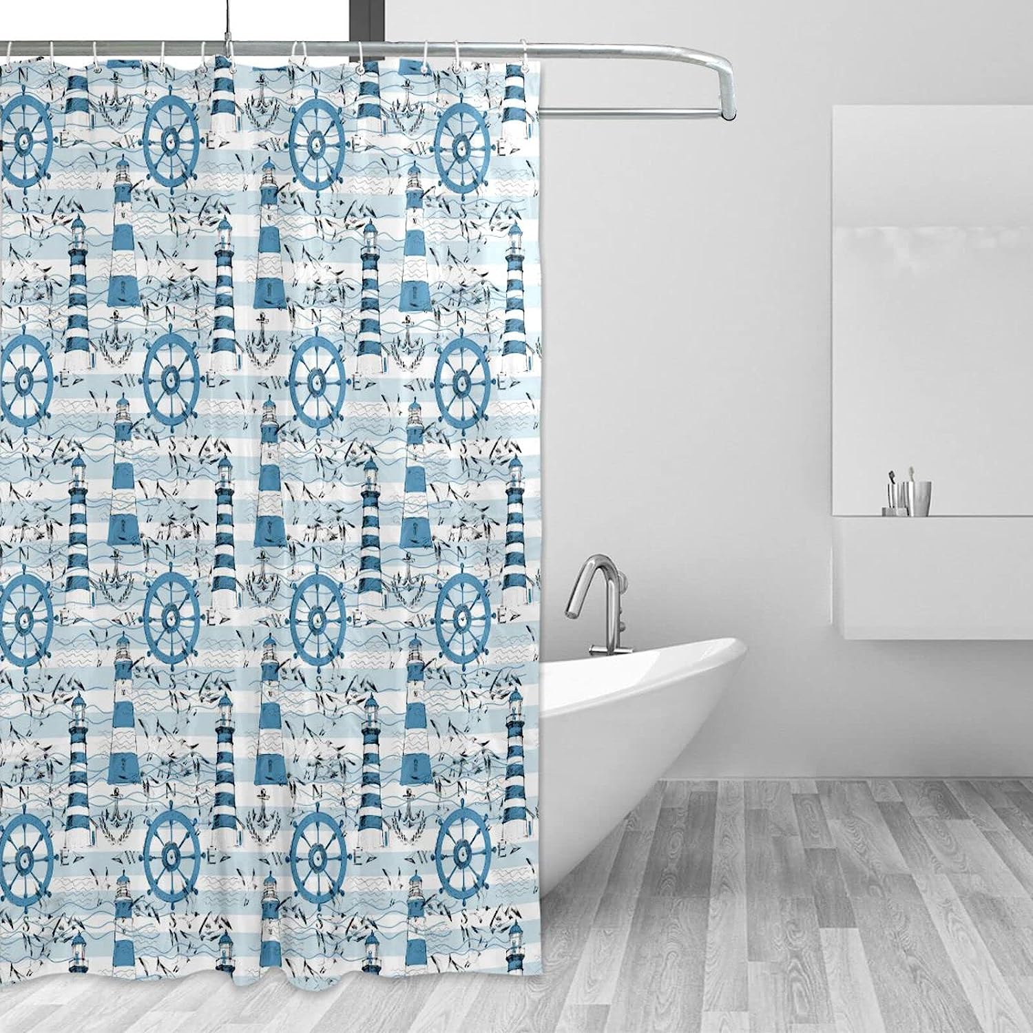 Lighthouses Seagull Anchors Shower Curtain Modern Home Bathroom Hotel Spa Decorations Waterproof Fabric