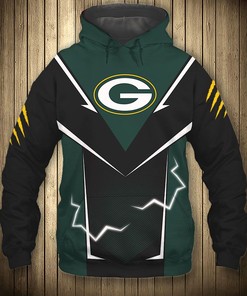 Lightning Graphic Green Bay Packers All Over Print Hoodie For Men