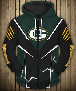 Lightning Graphic Green Bay Packers All Over Print Hoodie For Men