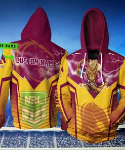 Lightning Mascot Brisbane Broncos Nrl 3D Hoodie With Custom Name Zip-Up Option