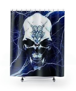 Lightning and Skull Print Shower Curtain for a Bold and Modern Bathroom Design