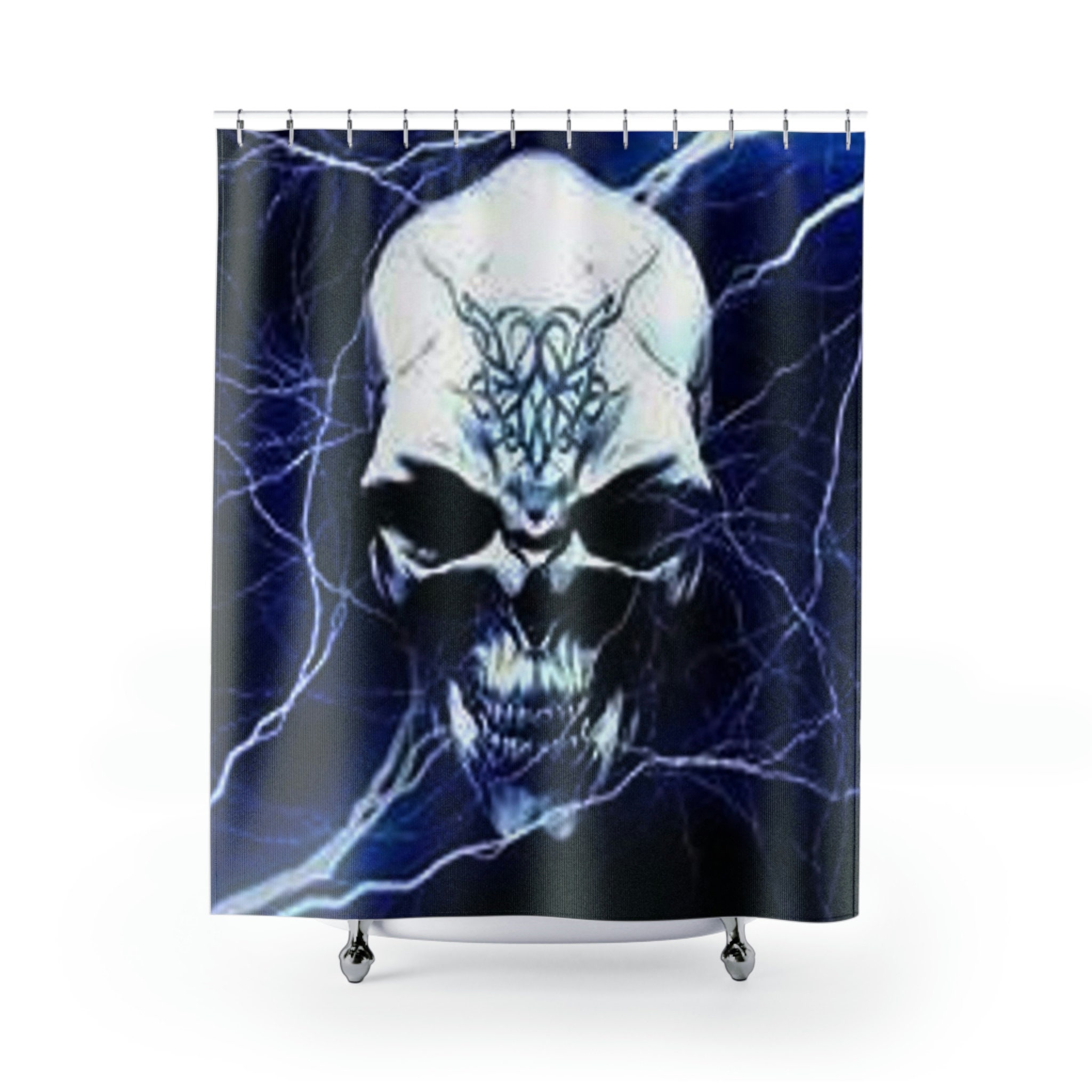Lightning and Skull Print Shower Curtain for a Bold and Modern Bathroom Design