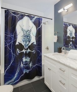 Lightning and Skull Print Shower Curtain for a Bold and Modern Bathroom Design