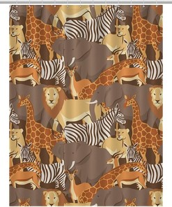 Lightweight African Animals Lion Elephant Giraffe Bathroom Shower Curtain