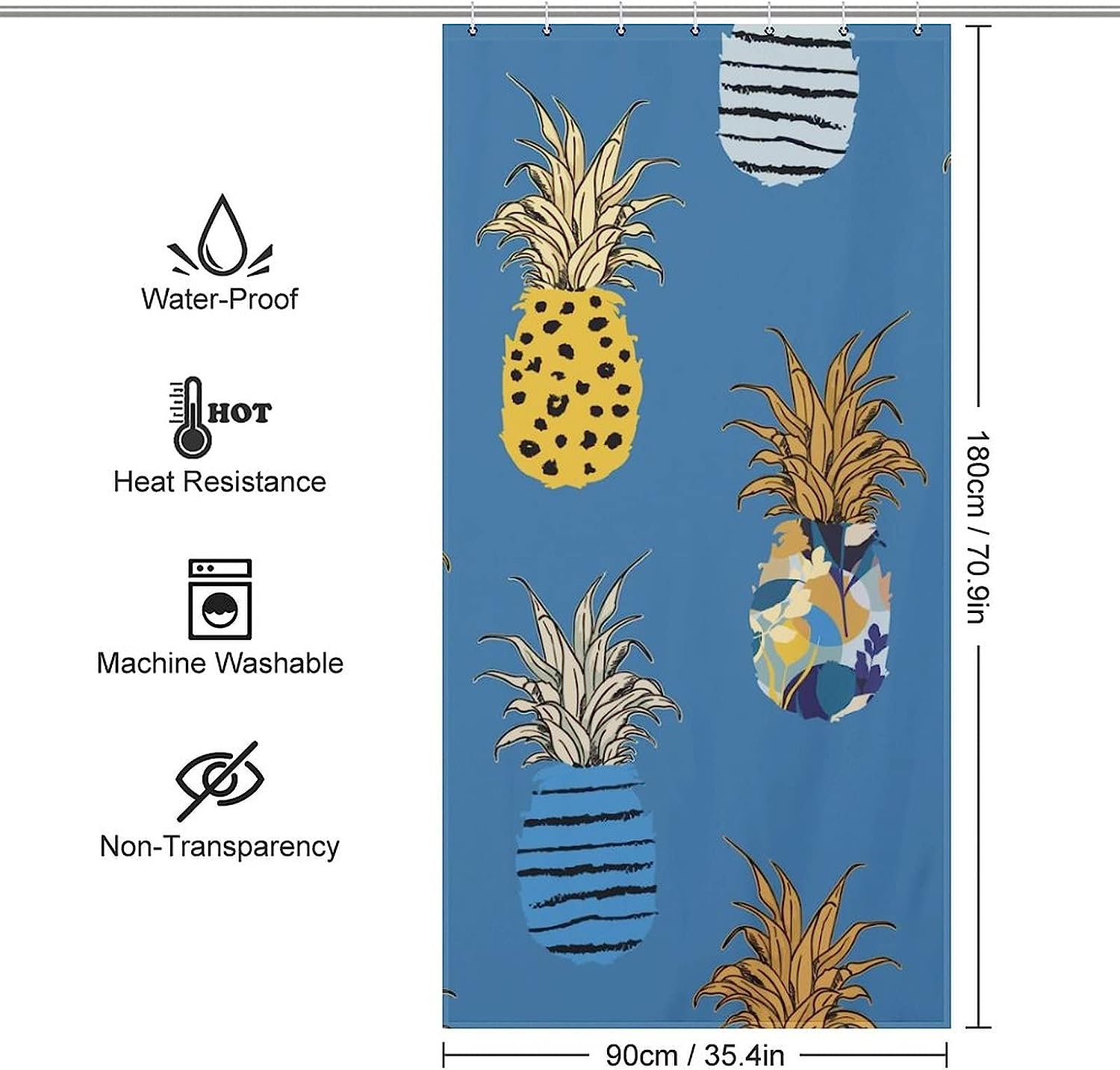 Lightweight Hawaii Pineapple Bathroom Shower Curtain Cloth