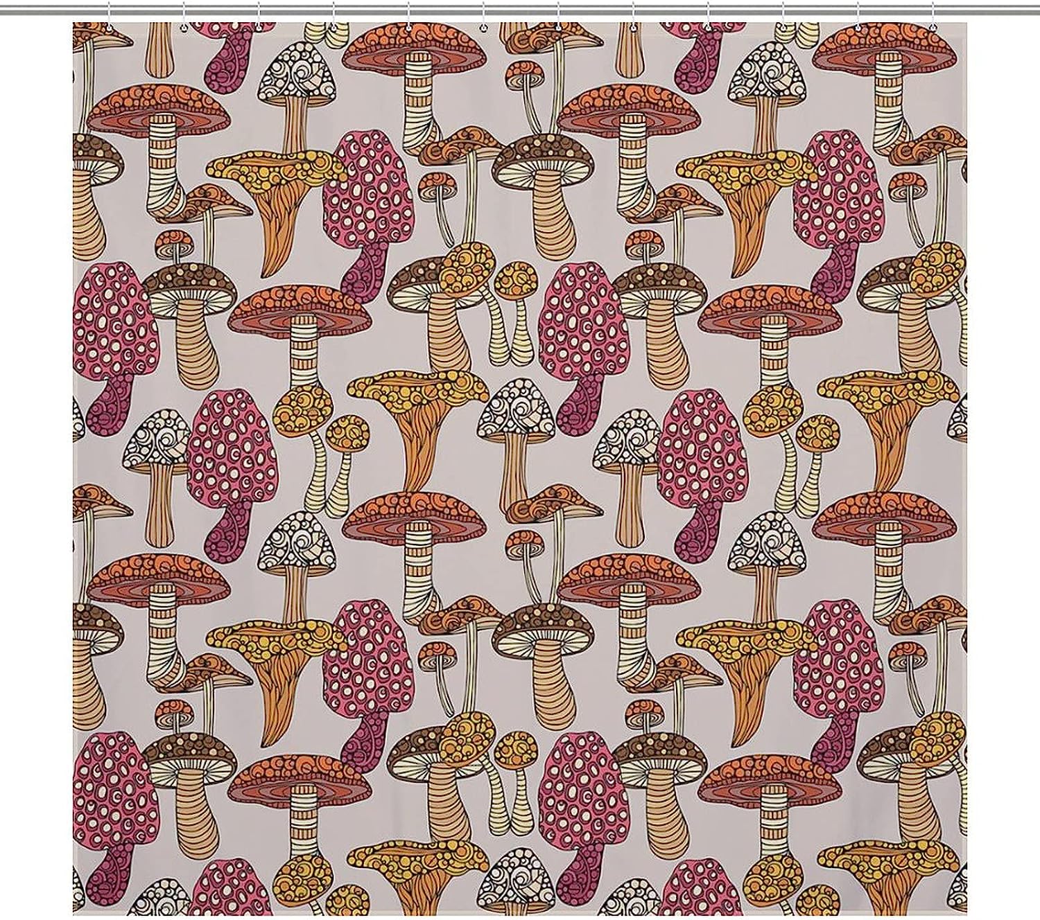 Lightweight Waterproof Mushroom Shower Curtain for Bathroom