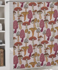 Lightweight Waterproof Mushroom Shower Curtain for Bathroom