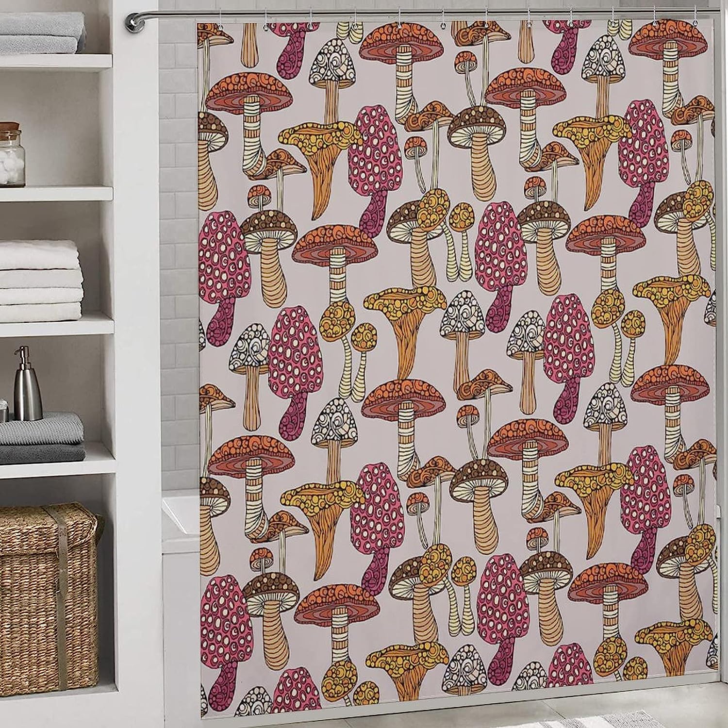 Lightweight Waterproof Mushroom Shower Curtain for Bathroom