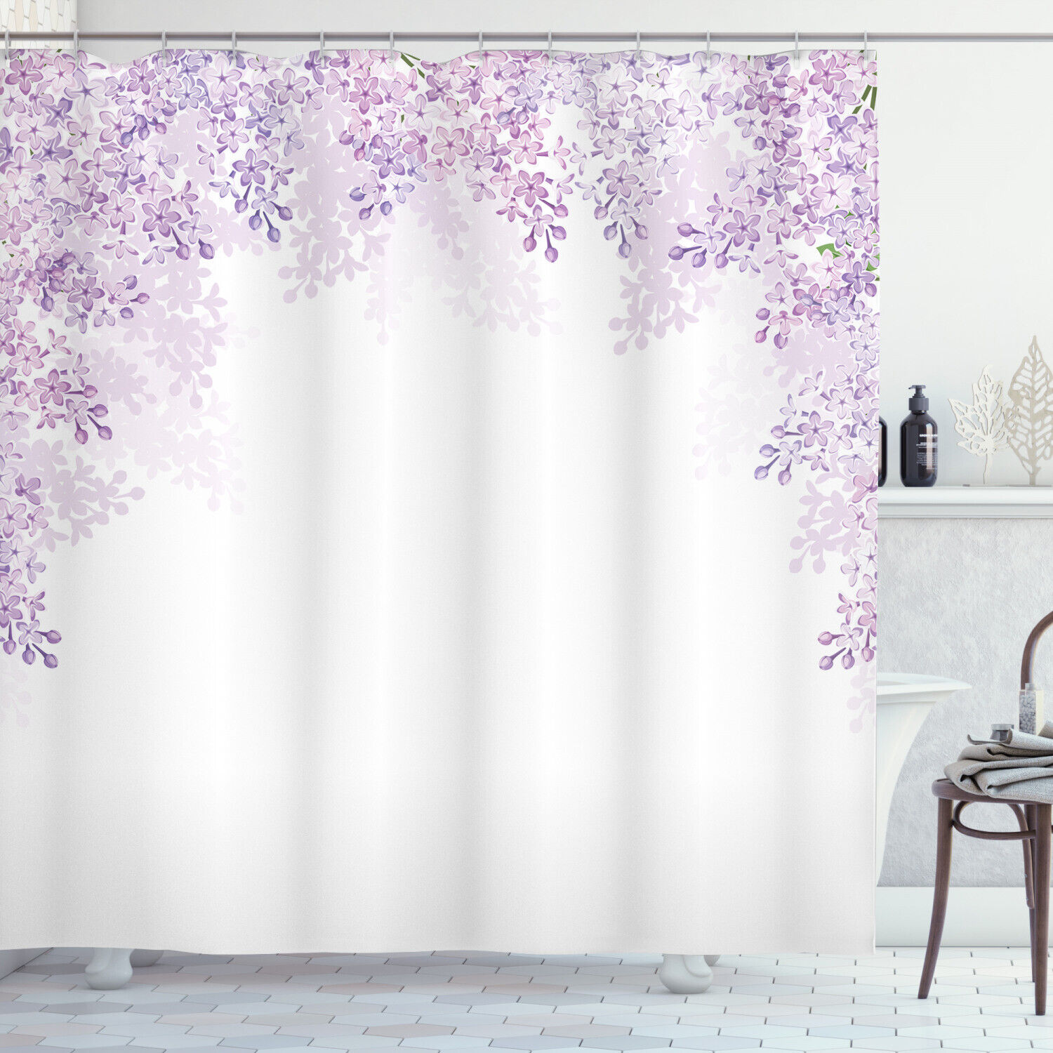 Lilac Blossoms Spring Print Shower Curtain For Bathroom Decorr
