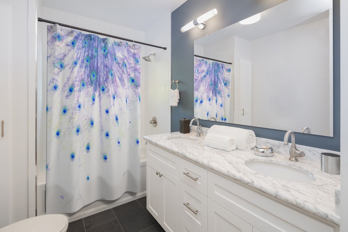 Lilac Lavender Peacock Shower Curtain with Exotic Pastel Colors Dcor