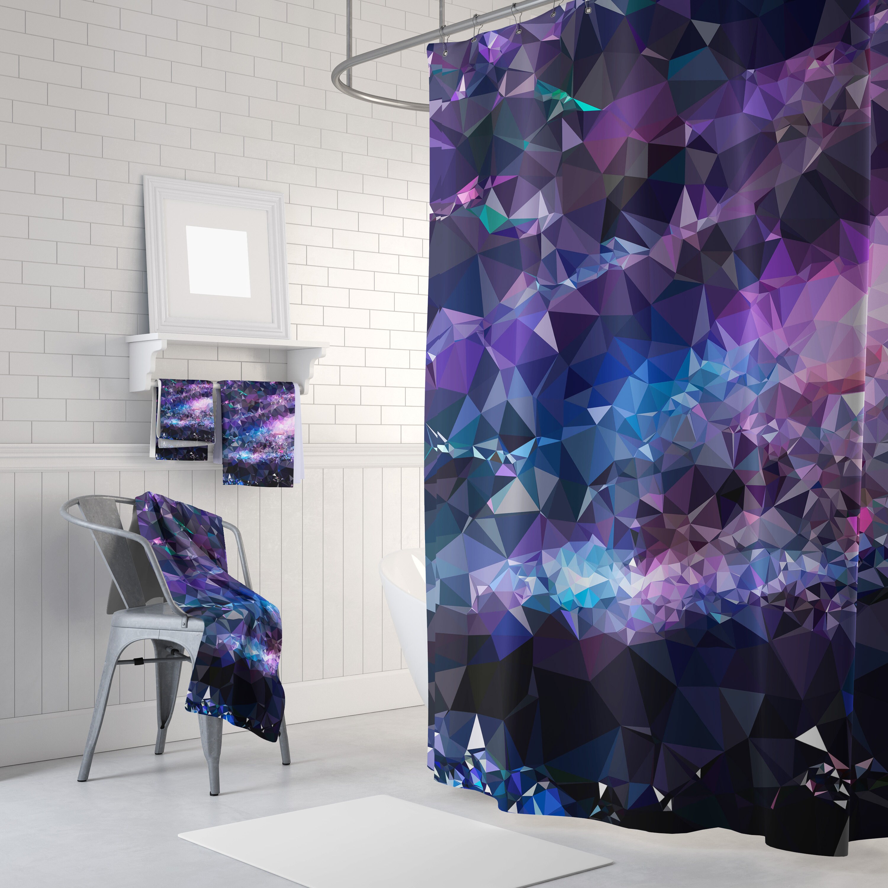 Lilac Mosaic Pattern Geometric Purple Shower Curtain Art for Unique Bathroom Decor