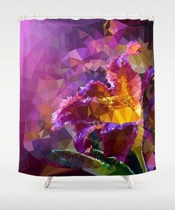 Lilac Yellow Polygon Geometric Abstract Purple Shower Curtain Set for Modern Bathroom Decor