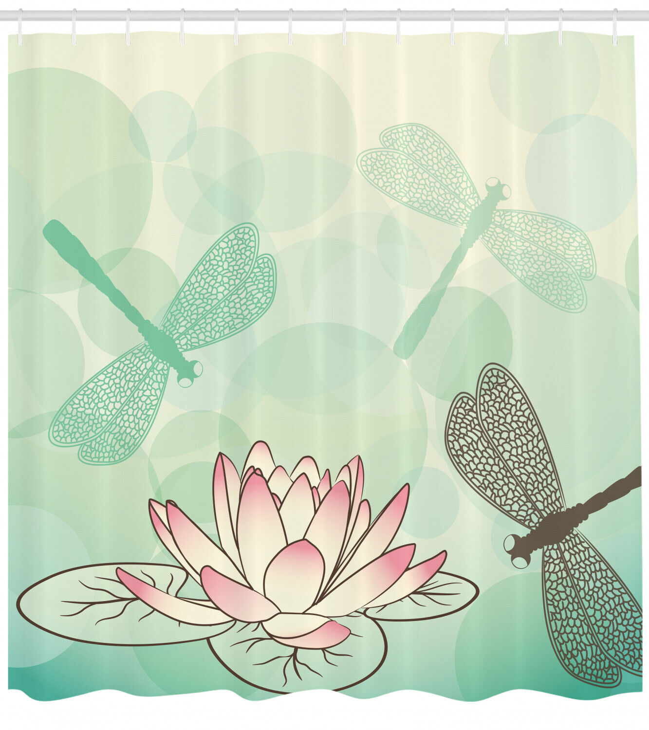 Lily Dragonflies Print Lotus Shower Curtain for Bathroom Decor, Durable Fabric and Water Resistant