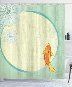Lily Pond Koi Fish Shower Curtain | Oriental Floral Eastern Print Artwork | Cloth Fabric Bathroom Decor