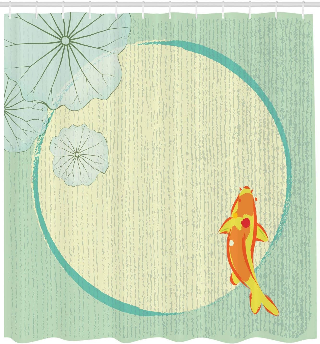 Lily Pond Koi Fish Shower Curtain | Oriental Floral Eastern Print Artwork | Cloth Fabric Bathroom Decor - Image 2