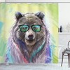 Lime Green Cool Animal Portrait Shower Curtain, Funny Low Wild Hipster Bear Spectacles Colorful Themed Print
