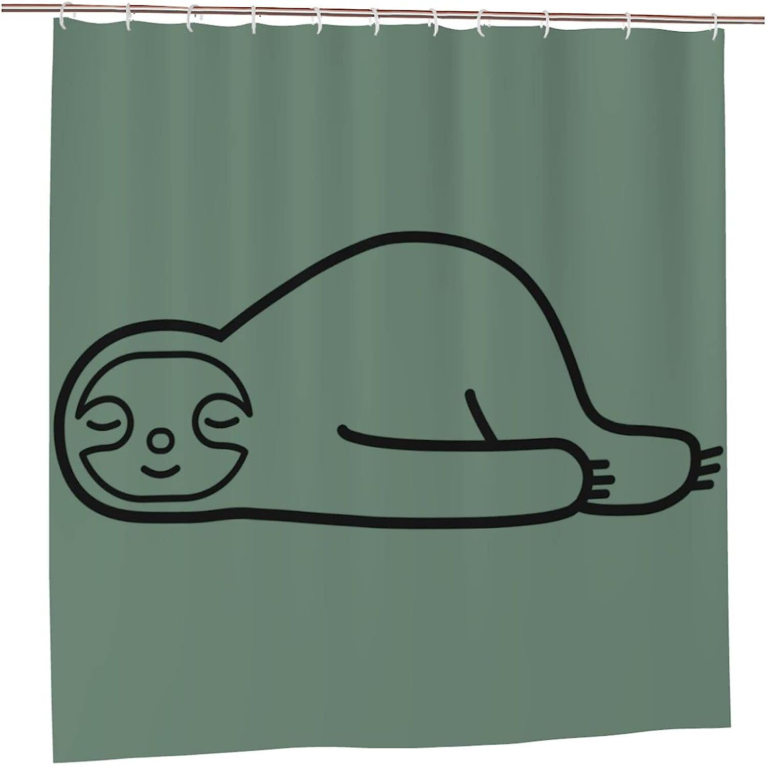 Linear Sloth Shower Curtain Green Background, Closed Eyes Bathtub Fabric Waterproof Curtain