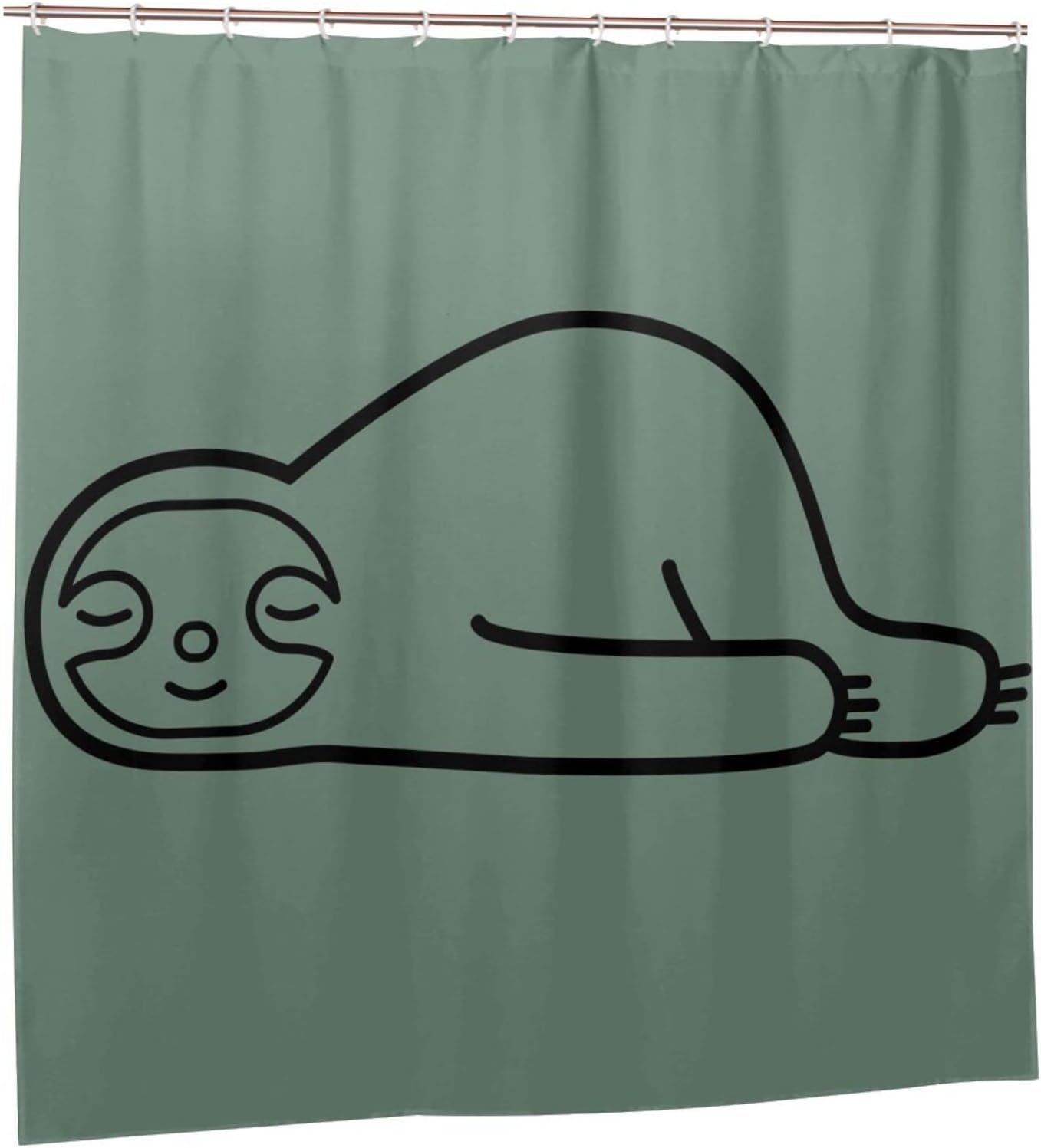 Linear Sloth Shower Curtain Green Background, Closed Eyes Bathtub Fabric Waterproof Curtain