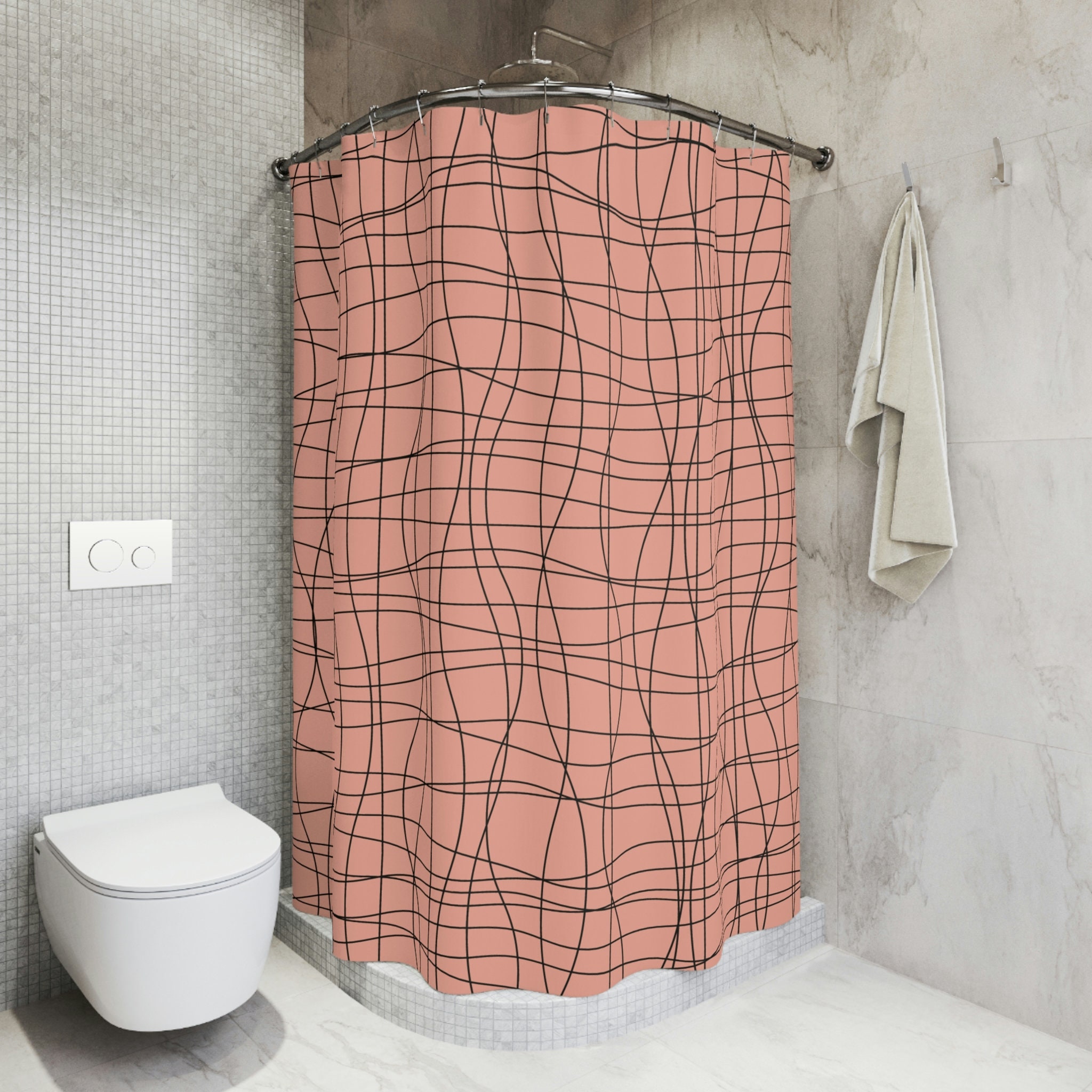Lined Peach Fabric Shower Curtain
