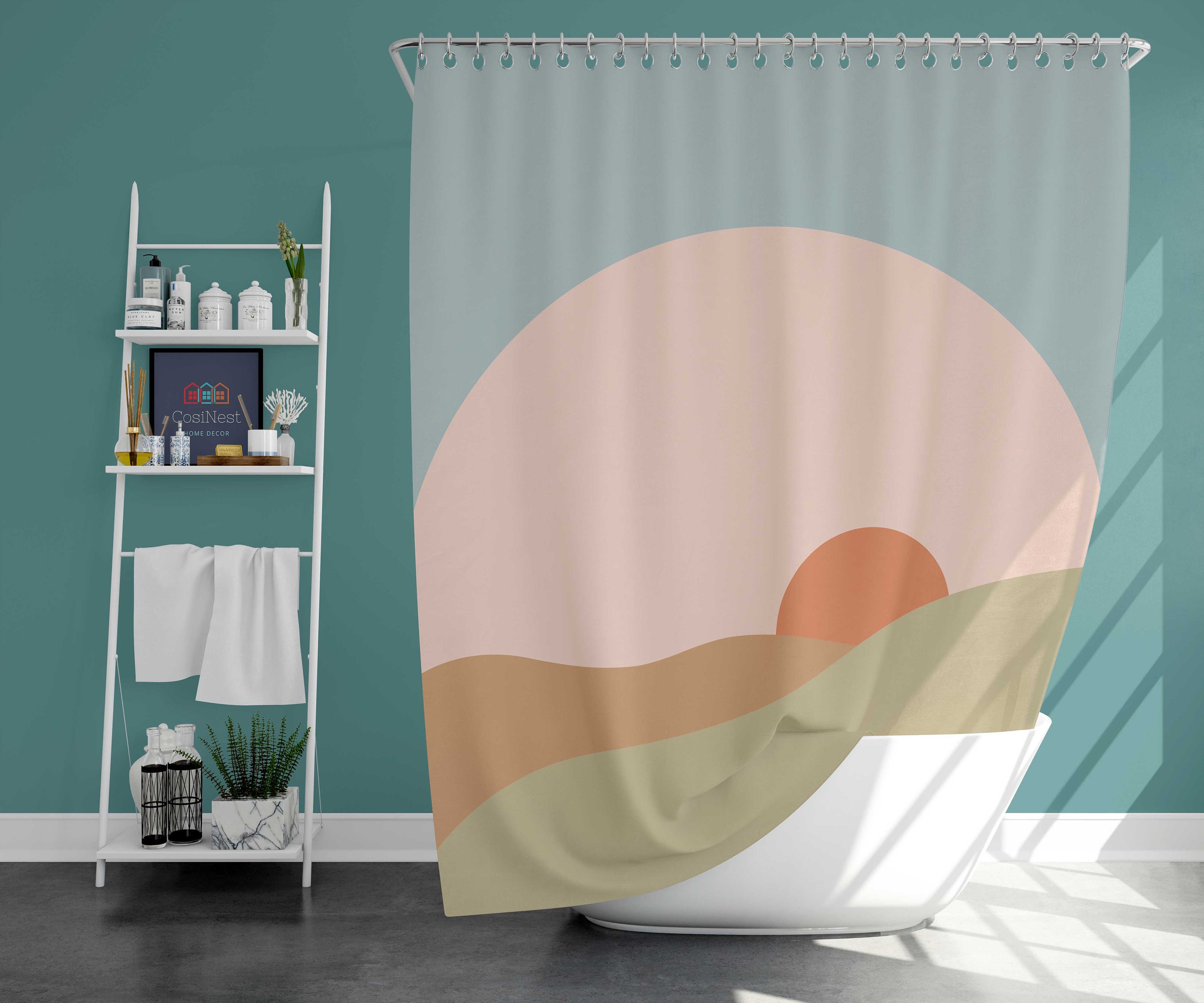 Linen Boho Sunrise Minimalist Shower Curtain for Bathroom