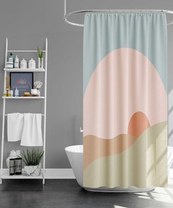 Linen Boho Sunrise Minimalist Shower Curtain for Bathroom