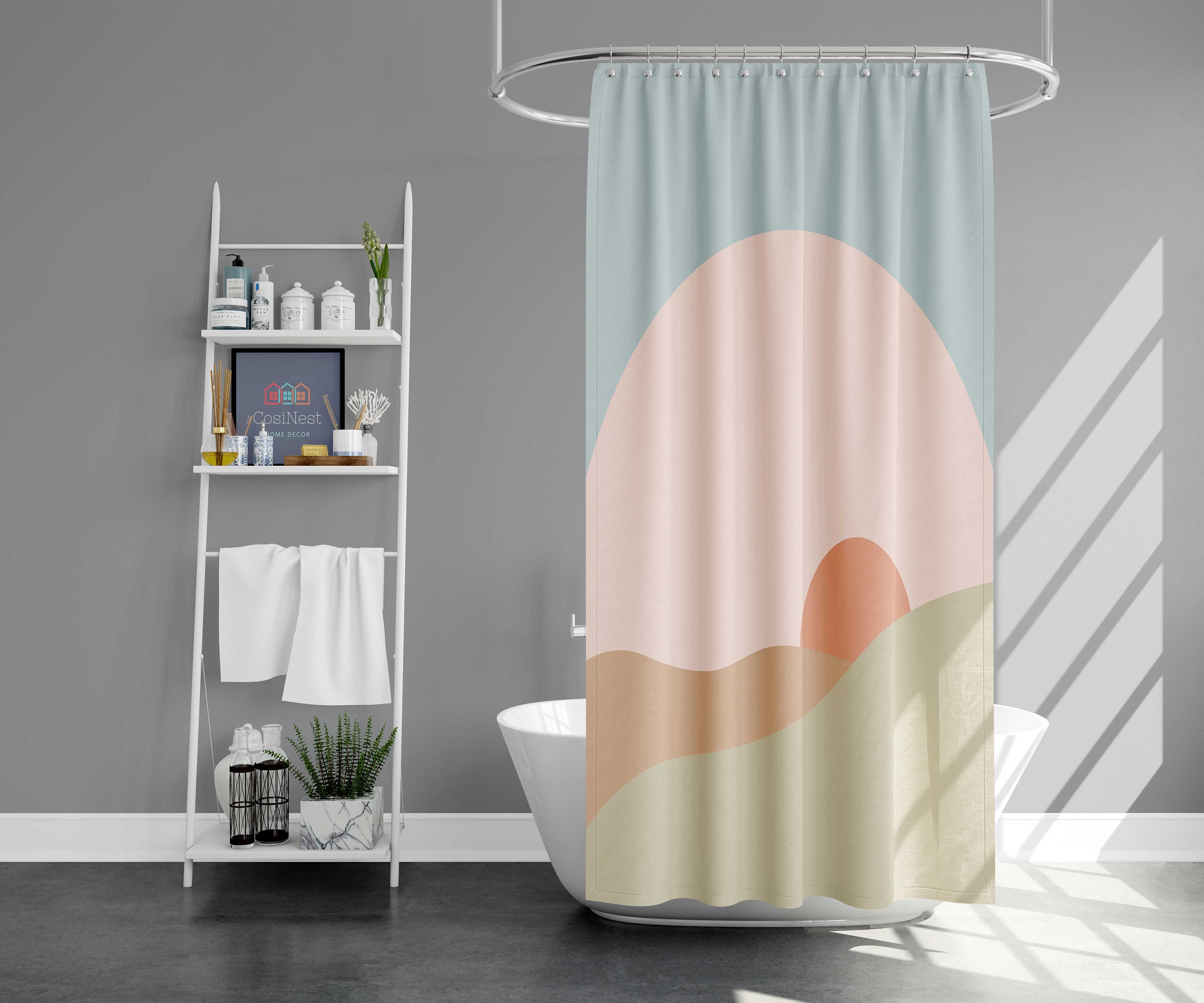 Linen Boho Sunrise Minimalist Shower Curtain for Bathroom